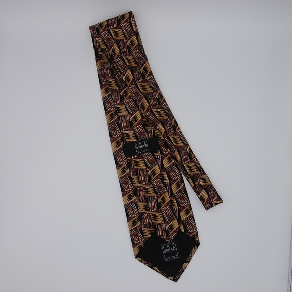 IKE Behar Silk Tie Brown Gold Black - Picture 5 of 7
